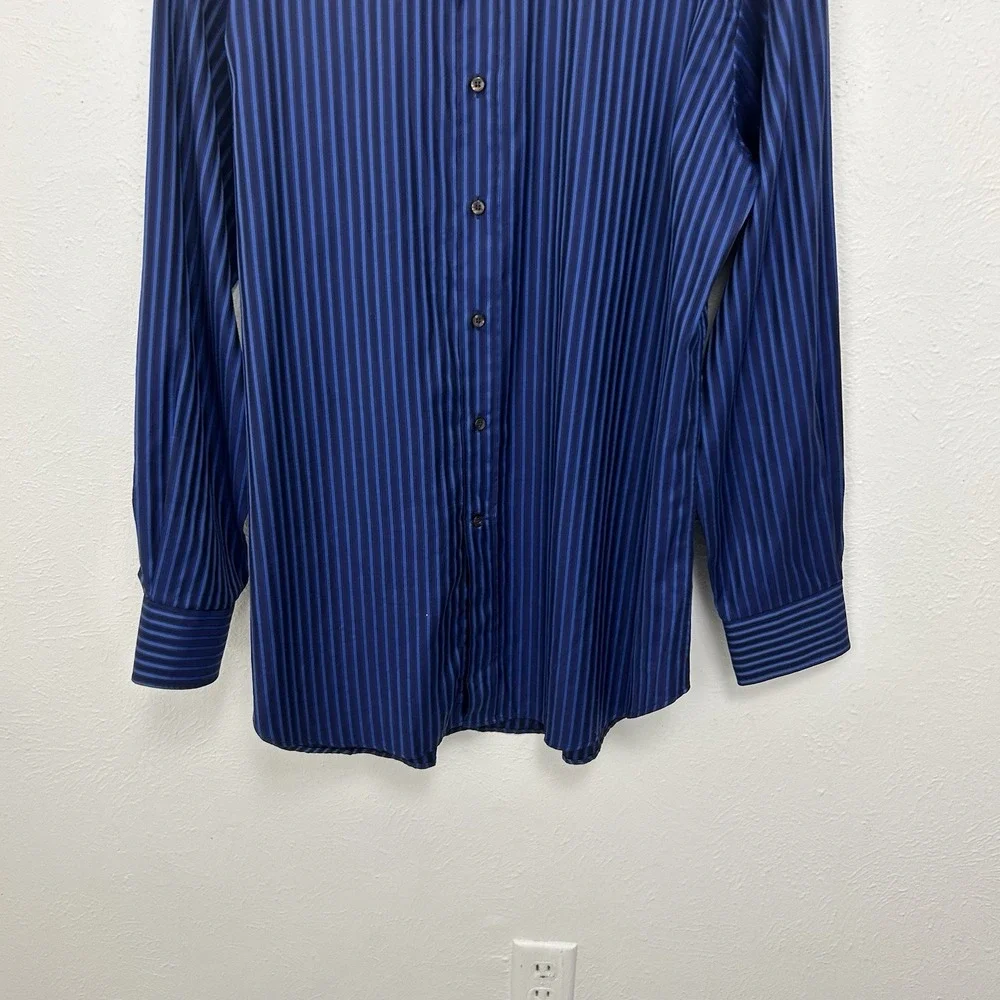 ETRO Long Sleeve Striped Button Shirt‎ Cotton Blue Black Made In Italy Size 42